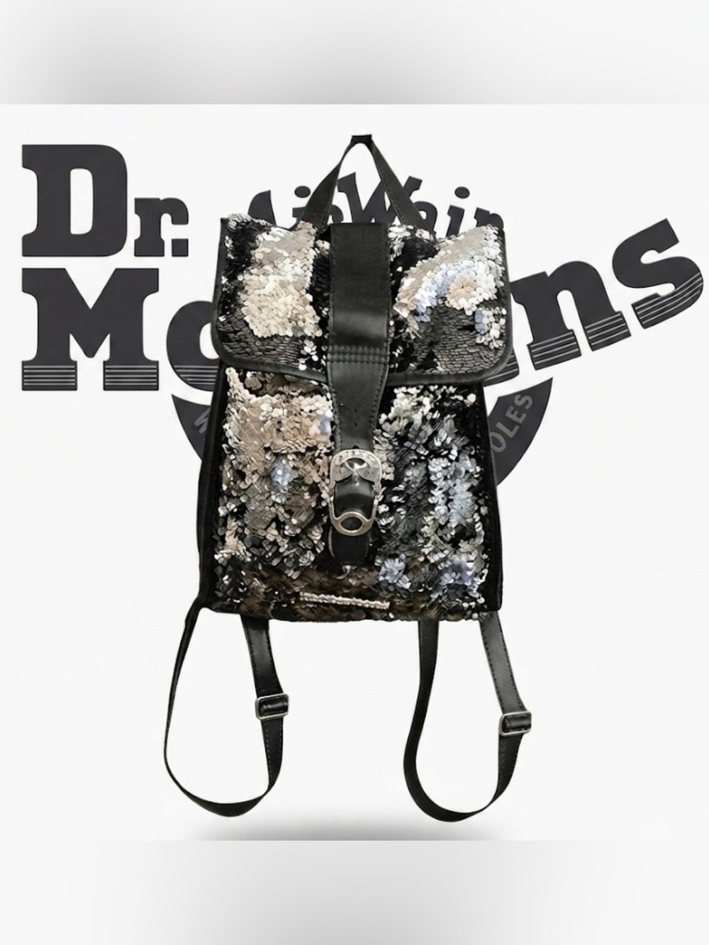 Authentic Dr. Martens designer black & silver Sequin Mini Backpack